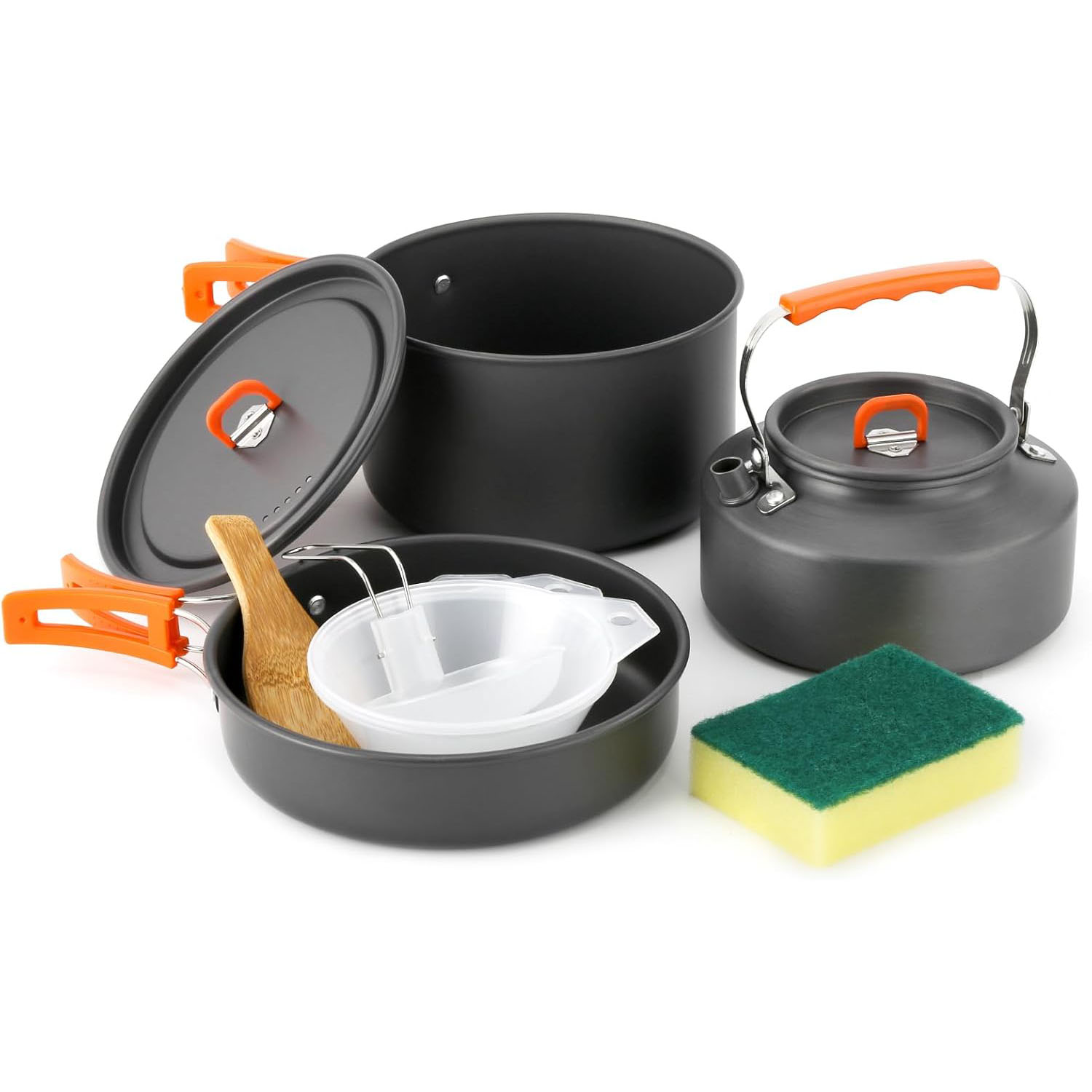 Camping Cooking Pots And Pans Set - Zestaw naczyń kempingowych: garnek, patelnia, czajnik,