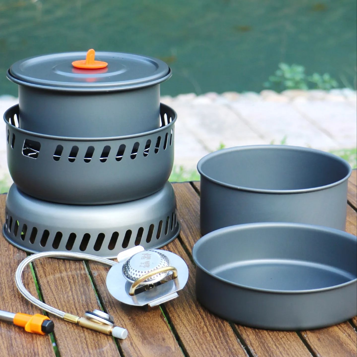 Camping Cooking Pots And Pans Set - Zestaw kempingowy: garnek ze stopu, patelnia,