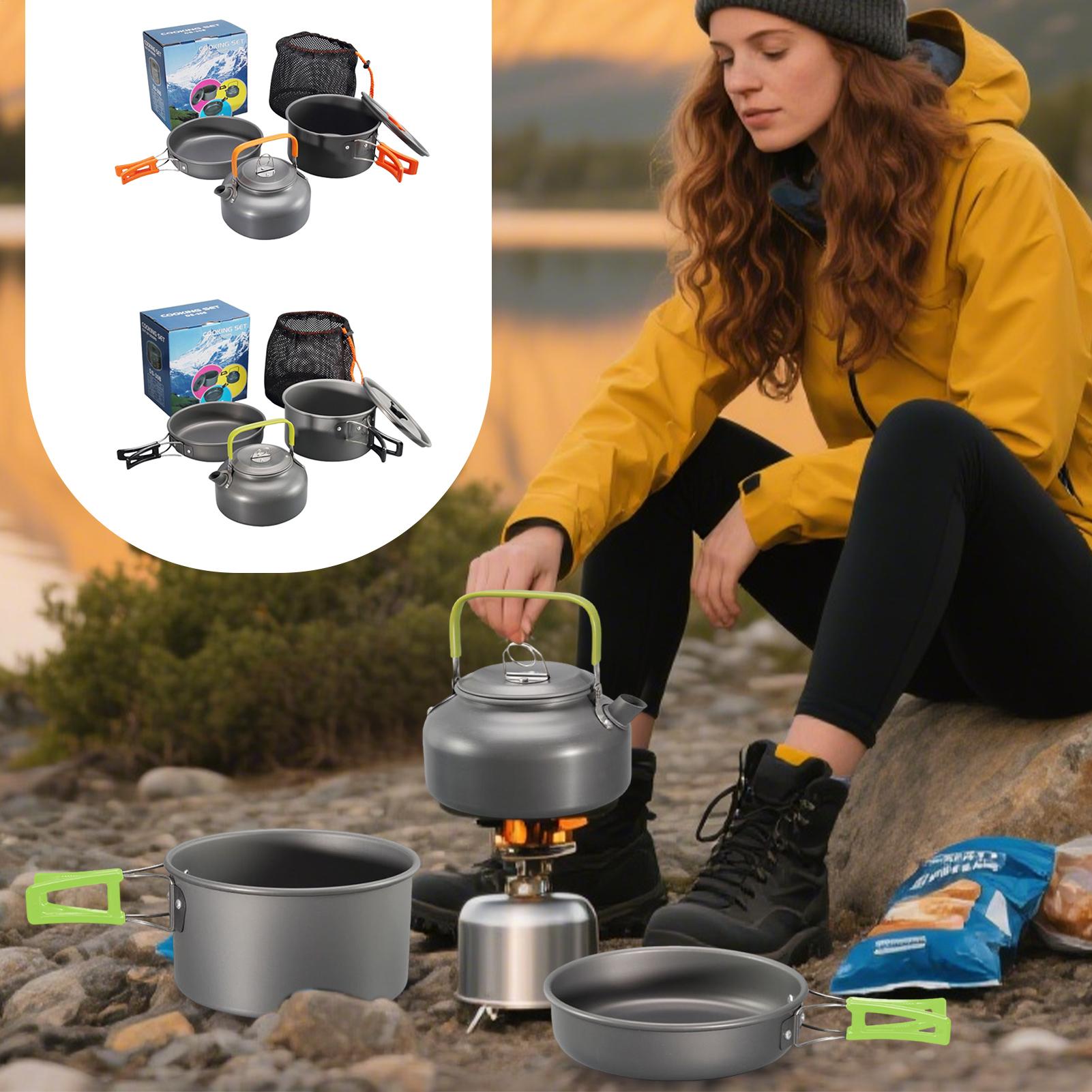 Camping Cooking Pots And Pans Set - Zestaw naczyń kempingowych, garnek turystyczny, nieprzywierający,