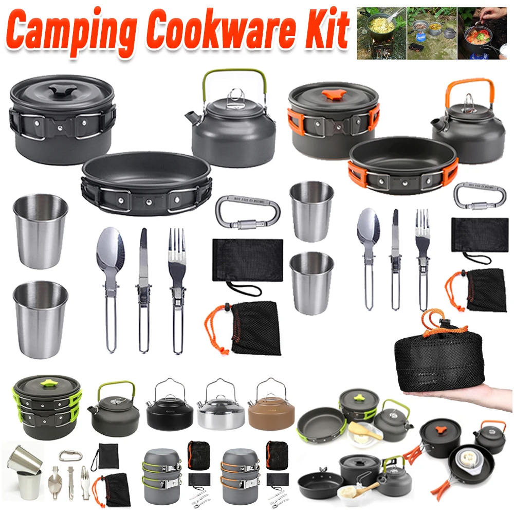 Camping Cooking Pots And Pans Set - Zestaw naczyń kempingowych Czajnik Garnek Patelnia