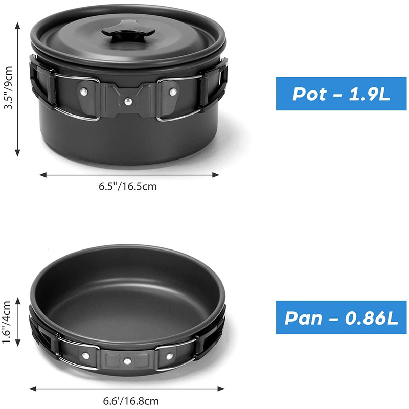 Camping Cooking Pots And Pans Set - 1 Zestaw Naczyń Kempingowych na Zewnątrz,